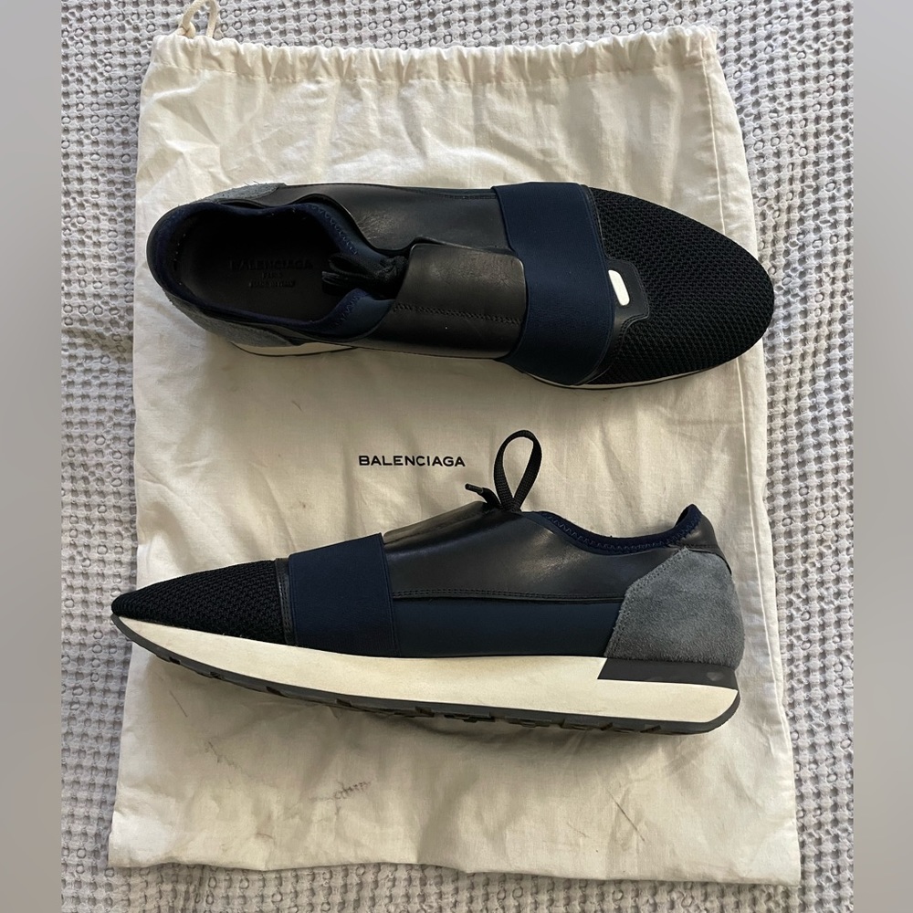 Balenciaga race runners black, navy blue and grey suede
